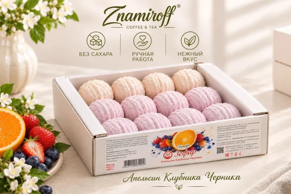 №1 Зефир БЕЗ САХАРА Ассорти №1(Апельсин-Клубника-Черника), 480г в Изобильном
