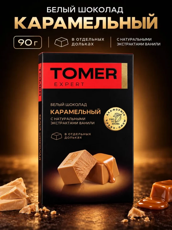 №1 Фабрика Томер  Белый шоколад КАРАМЕЛЬНЫЙ, 90г  в Изобильном