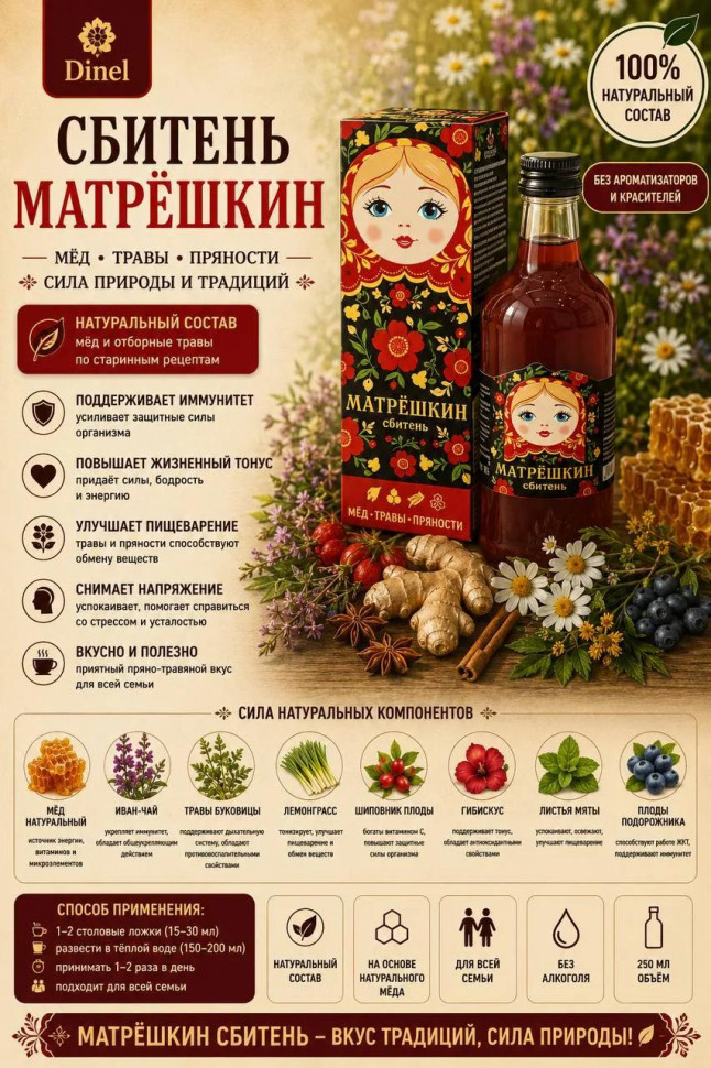  Сбитень Матрёшкин, 250мл  в Изобильном